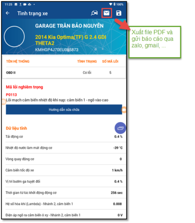 Báo xáo hiển thị trên App